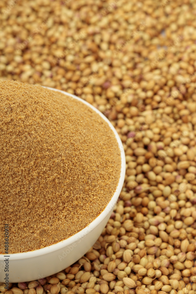 Coriander seeds with powder Coriander seeds with powder
