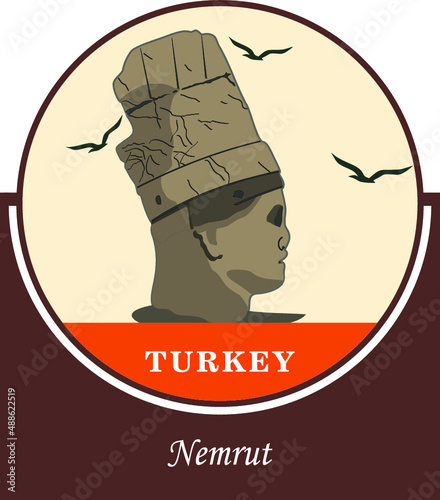 Vector illustration and silhouette drawing Adiyaman, Turkey - Vintage Nemrut Mountain Poster Design