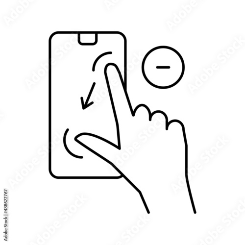 zoom out gesture phone screen line icon vector illustration