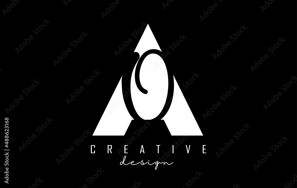 Fototapeta premium Black and white AO letter logo with a minimalist and negative space design. Abstract letters with geometric and handwritten typography. Creative Vector Illustration.