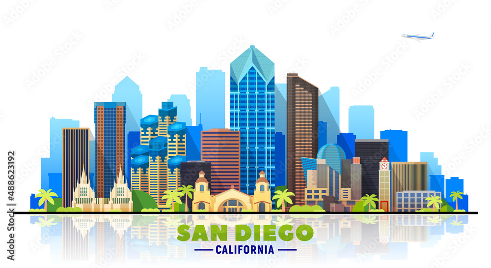 San Diego California (United States) city skyline vector background. Flat vector illustration.