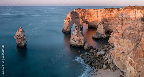 Coastal view from Praia da Marinha beach of Algarve region in Atlantic ocean of Portugal, Europe