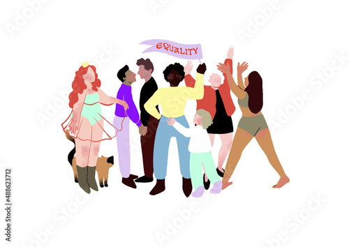 Equality diversity manifestation personnes hommes femmes enfants ensemble tous égaux