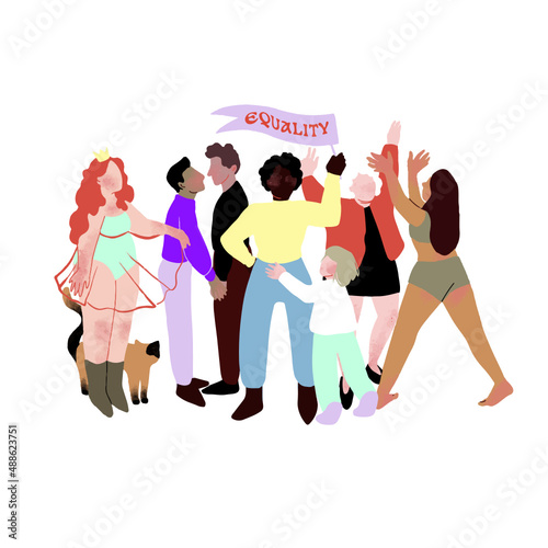égalité diversité manifestation personnes hommes femmes enfants ensemble tous égaux format carré