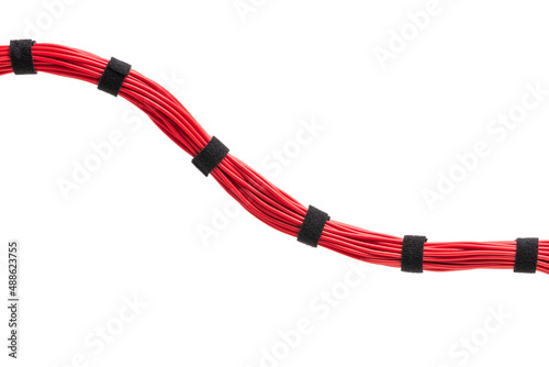 Electric cord with velcro cable tie isolated on white background