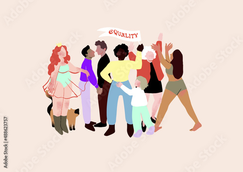 Equality diversity manifestation personnes hommes femmes enfants ensemble tous égaux