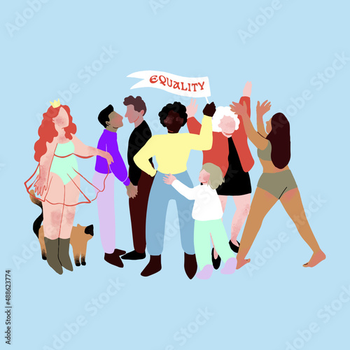 égalité diversité manifestation personnes hommes femmes enfants ensemble tous égaux