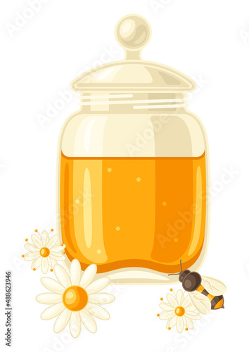 Illustration of honey jar. Image for food and agricultural industry.