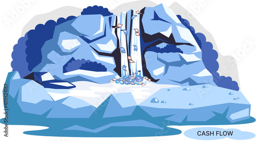 Idea of financial growth and business development. Business investment and profit increase, financial literacy courses. Waterfall with money dollar bills. Cash flow stable income. Money flows metaphor