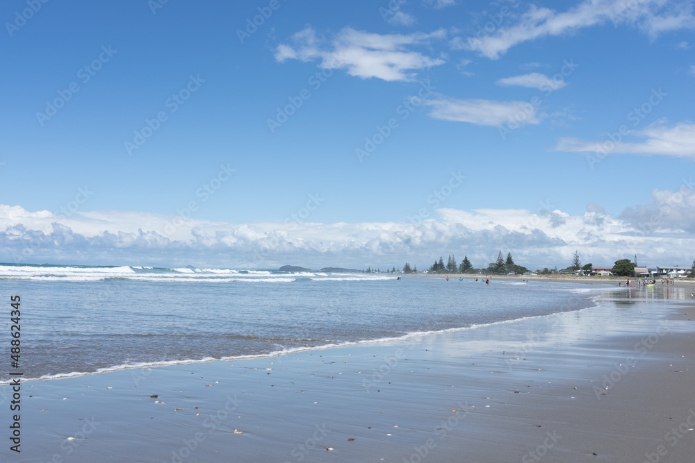 Long stretch of beach along Waihi Beach foreshore