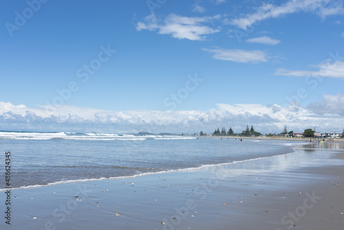 Long stretch of beach along Waihi Beach foreshore