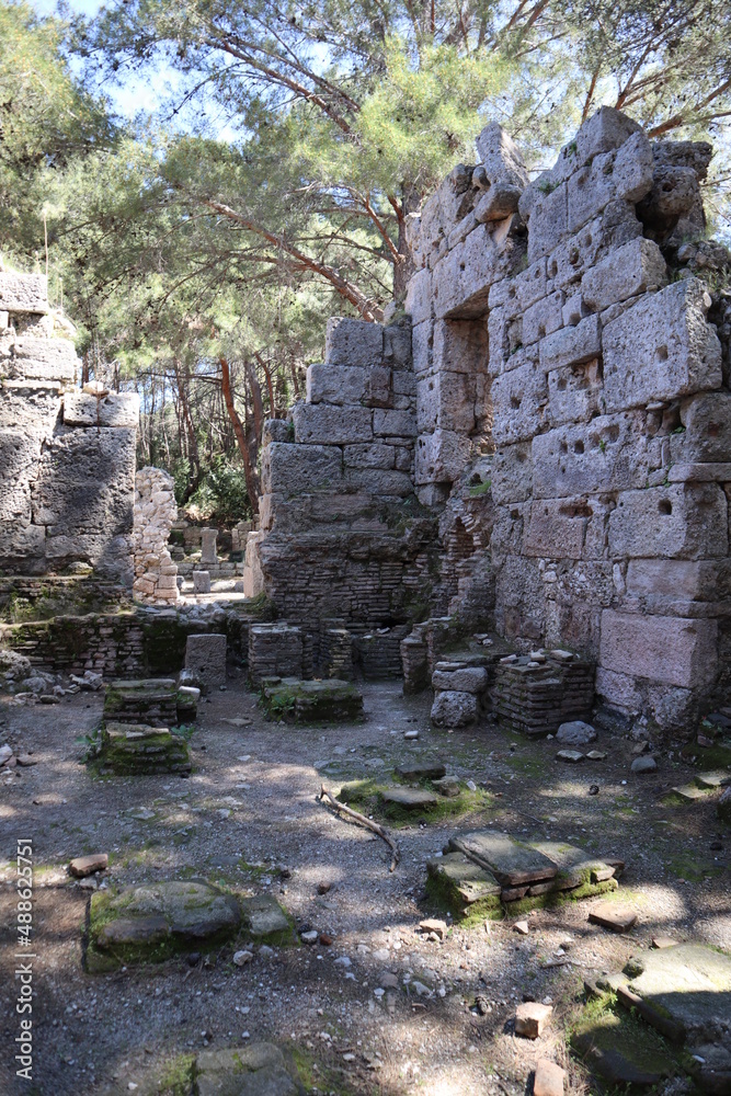 ruins of ancient buildings in lycian city Phaselis in Turkey