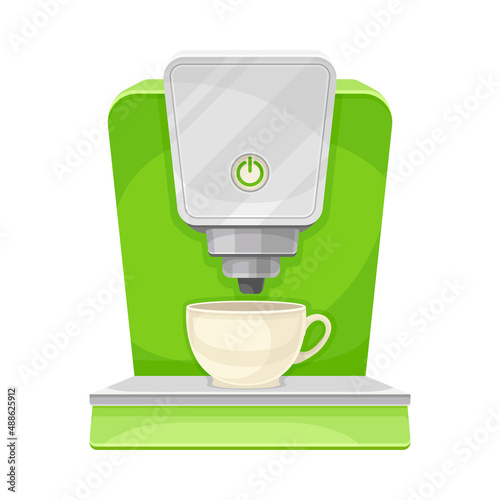 Coffee Brewing with Electric Coffeemaker and Cup as Cafe Cooking Appliance Vector Illustration