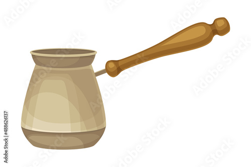 Coffee Brewing with Cezve or Ibriki as Cafe Cooking Appliance Vector Illustration