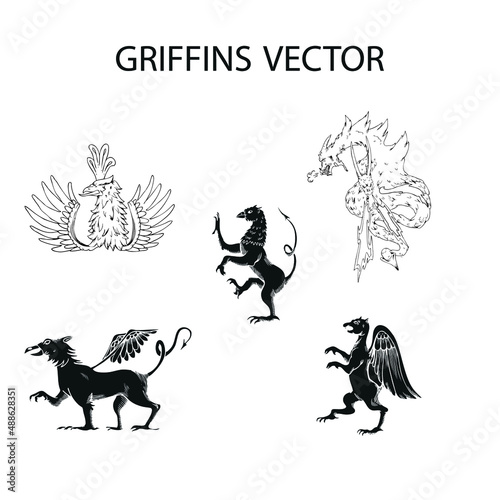 A griffin is also known as a griffin or griffon with a lion body  Hand drawn illustration in the engraving style
