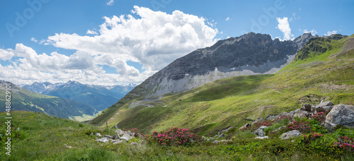 beautiful alpine landscape, view from hiking trail Gotschna to Parsenn, tourist resort Klosters Davos, switzerland photo