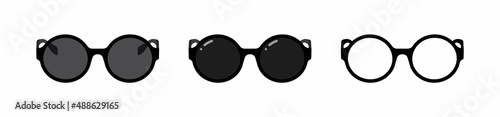 Sunglasses icon set. Sun lens ocular with plastic rims. Vector illustration.