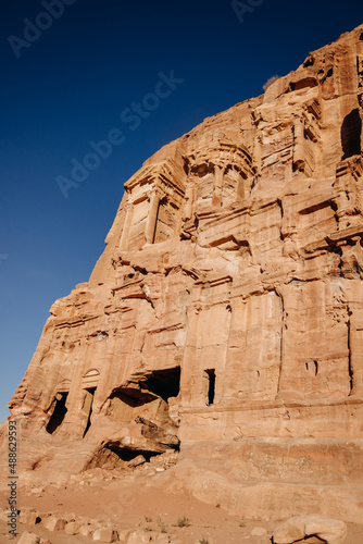 Facades in the rocks in the ancient city of Petra. Petra  Jordan