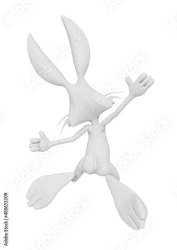 rabbit cartoon is jumping and happy rear view