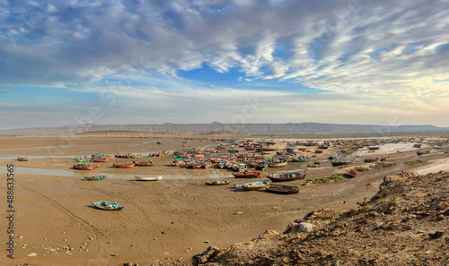 Beautiful Seascape of Mubarak Village Karachi. Fishing Harbor 