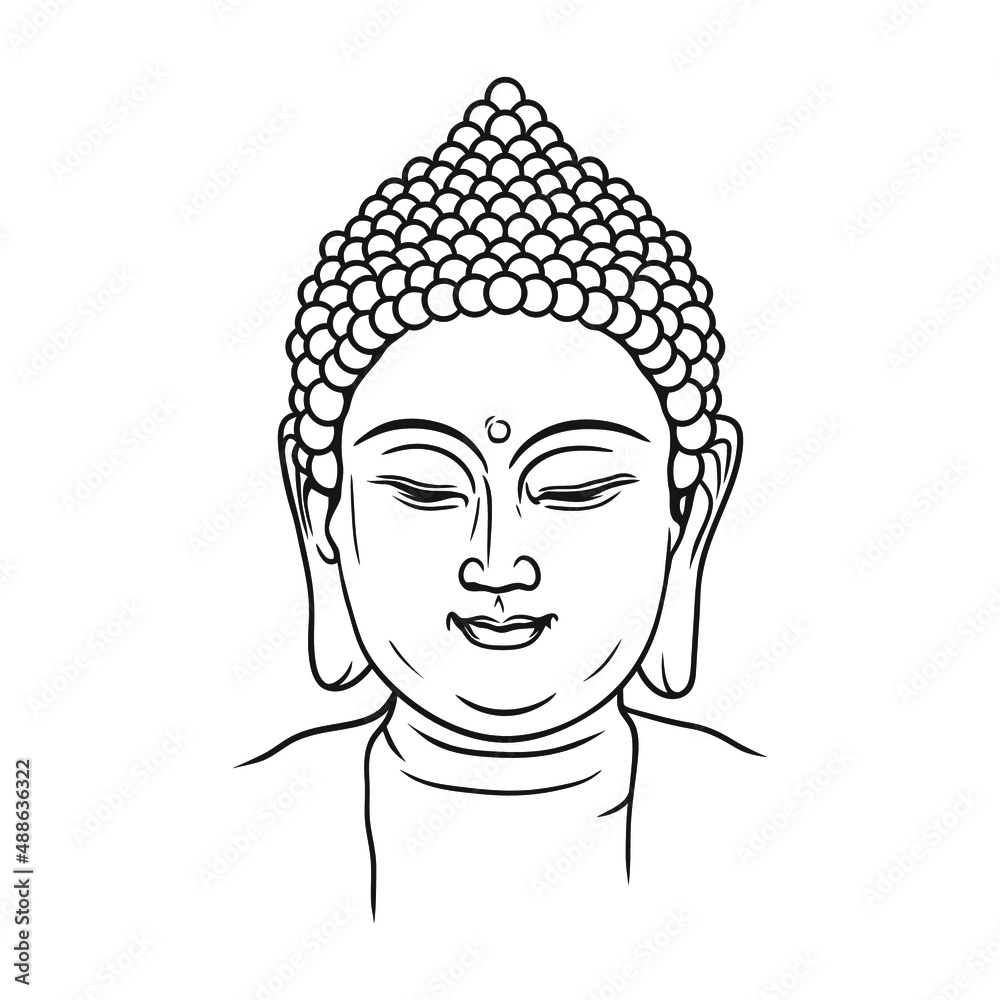Buddha's head vector line art on white background 