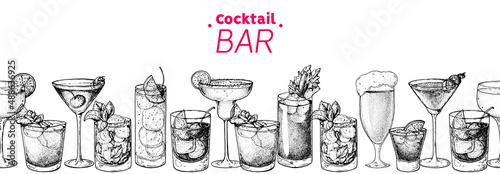 Canvastavla Alcoholic cocktails hand drawn vector illustration