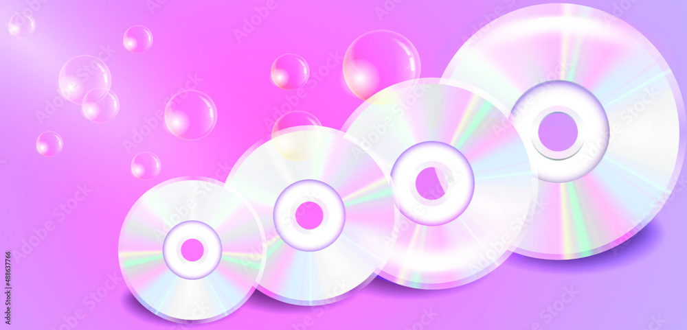 Pink abstract background with CDs and bubbles Pink abstract background with CDs and bubbles