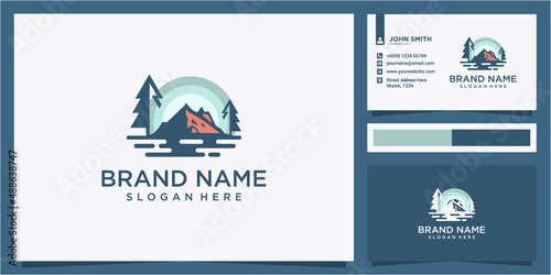 Mountain adventure modern logo design, tree water mountain logo design concept