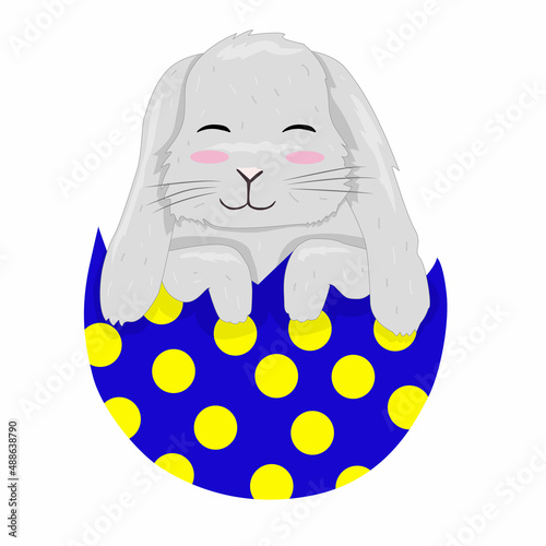 Vector hand drawn easter illustration with cute bunny in in an eggshell on white bacground