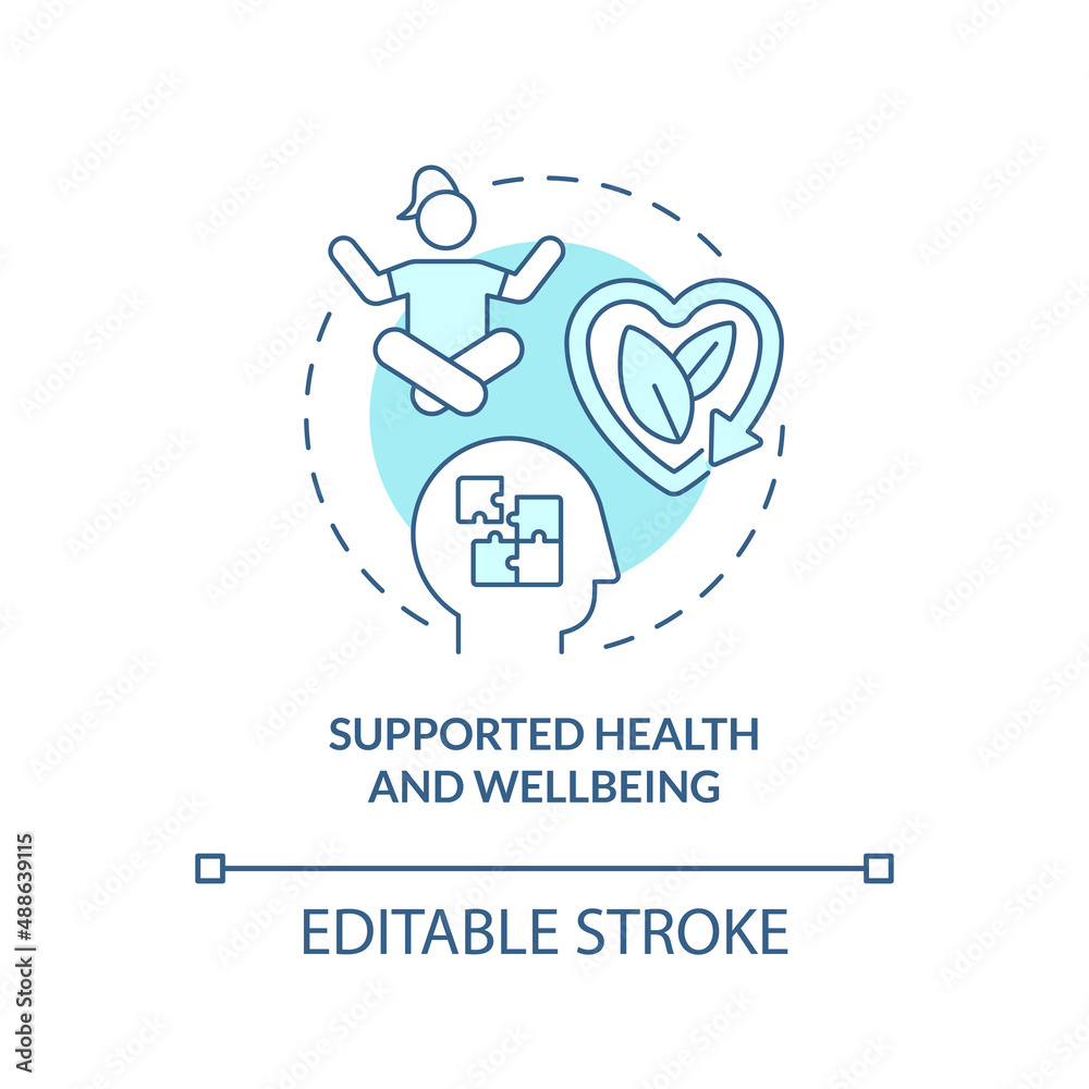 Supported health and wellbeing turquoise concept icon. Mental wellness abstract idea thin line illustration. Isolated outline drawing. Editable stroke. Arial, Myriad Pro-Bold fonts used