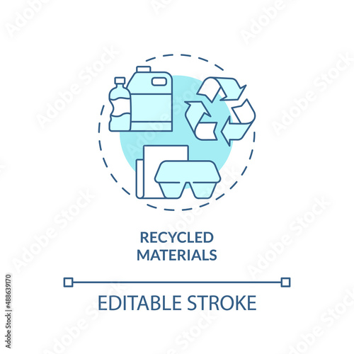 Recycled materials turquoise concept icon. Circular economy abstract idea thin line illustration. Pollution prevention. Isolated outline drawing. Editable stroke. Arial, Myriad Pro-Bold fonts used