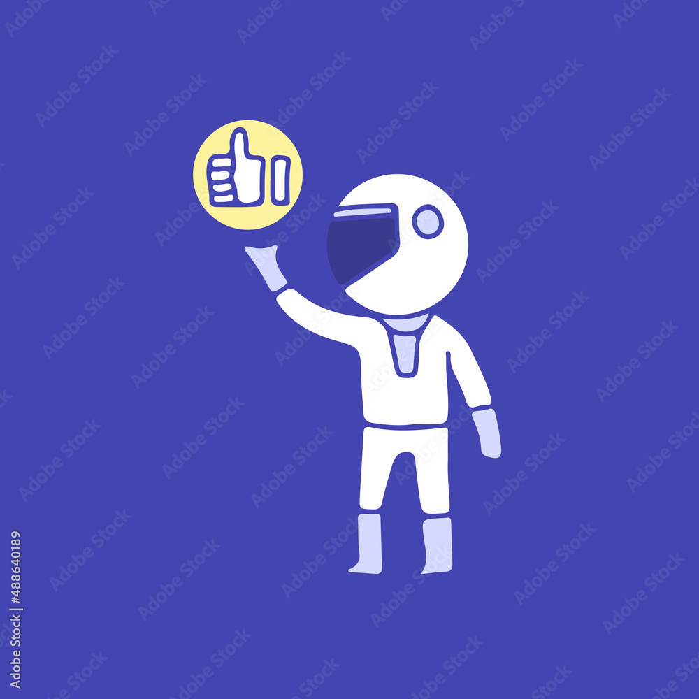Astronaut with like button, illustration for t-shirt, sticker, or apparel merchandise. With retro cartoon style. Astronaut with like button, illustration for t-shirt, sticker, or apparel merchandise. With retro cartoon style.