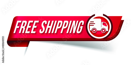 Free shipping. Cardboard box icon. Shipping label for online order in online store with e-commerce text badge with free shipping service logo.
 photo