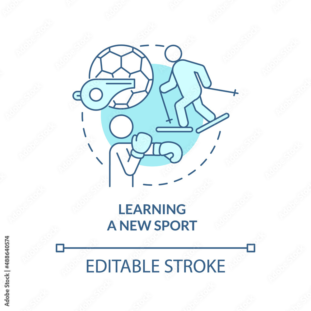 Learning new sport turquoise concept icon. Martial arts. Lifelong learning examples abstract idea thin line illustration. Isolated outline drawing. Editable stroke. Arial, Myriad Pro-Bold fonts used Learning new sport turquoise concept icon. Martial arts. Lifelong learning examples abstract idea thin line illustration. Isolated outline drawing. Editable stroke. Arial, Myriad Pro-Bold fonts used