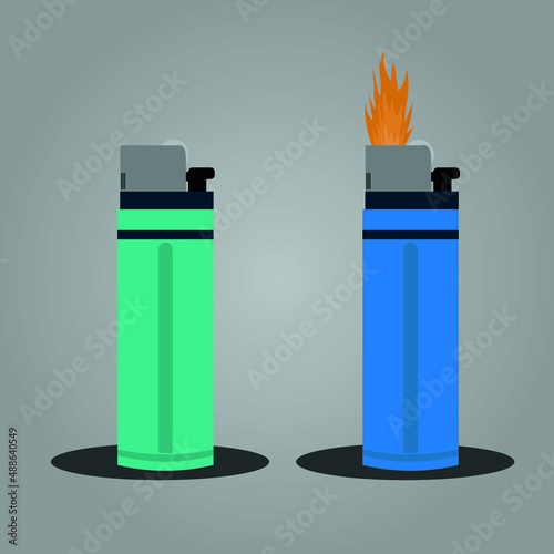 lighter, manual gas lighter with a burning flame