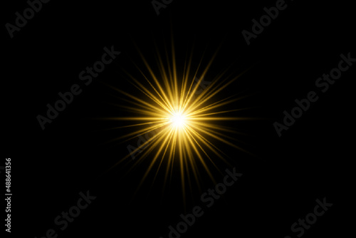 beautiful golden lens flare effect overlay texture with bokeh effect and anamorphic light streak in front of a black background banner