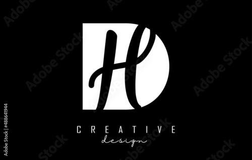 Black and white DH Letters logo with negative space. Letters D and h with geometric and handwritten typography.