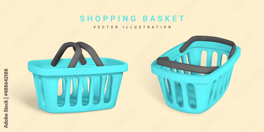 3d empty blue shopping basket. Shopping concept. Vector illustration 3d empty blue shopping basket. Shopping concept. Vector illustration
