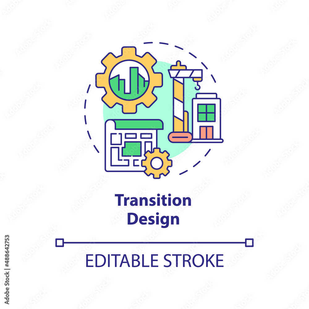 Transition design concept icon. Urban structure regulation principles abstract idea thin line illustration. Isolated outline drawing. Editable stroke. Arial, Myriad Pro-Bold fonts used