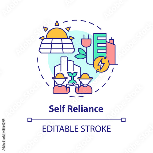Self reliance concept icon. Eco friendly technology. Sustainable city design abstract idea thin line illustration. Isolated outline drawing. Editable stroke. Arial, Myriad Pro-Bold fonts used