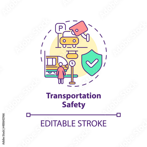 Transportation safety concept icon. Comfortable city design for women abstract idea thin line illustration. Isolated outline drawing. Editable stroke. Arial, Myriad Pro-Bold fonts used