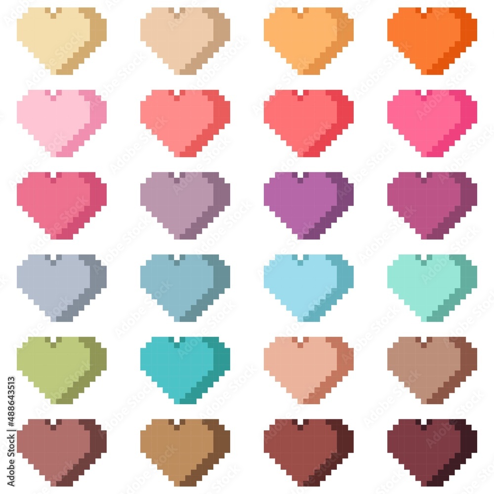 Heart 3d pixel art set. Vector illustration. Valentine's Day. Colorful sweets. Heart 3d pixel art set. Vector illustration. Valentine's Day. Colorful sweets.