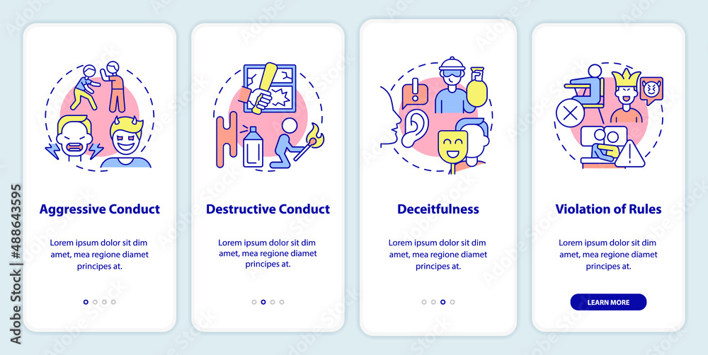 Conduct disorder groups of behavior onboarding mobile app screen ...