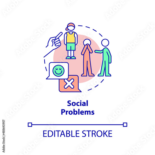 Social problems concept icon. Coevals rejection. Adolescence issues. Risk factors abstract idea thin line illustration. Isolated outline drawing. Editable stroke. Arial, Myriad Pro-Bold fonts used