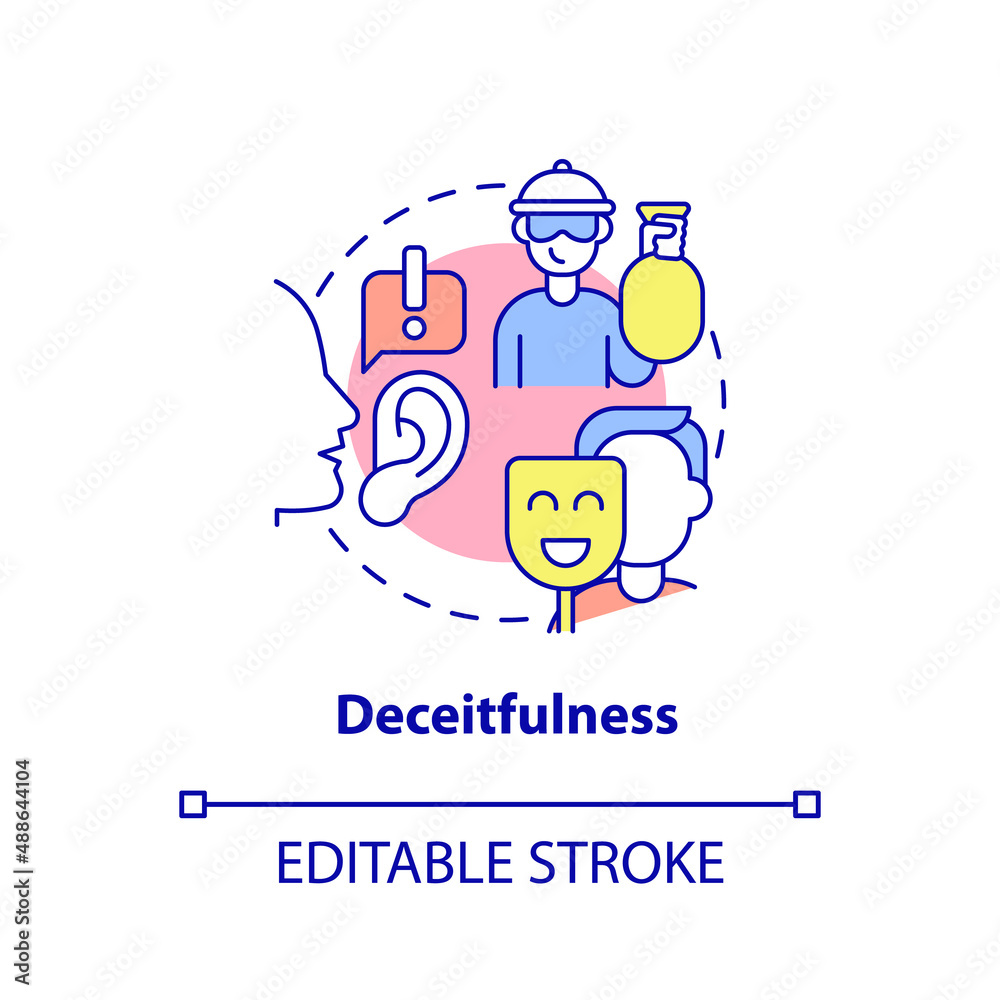 Deceitfulness concept icon. Groups of behaviors. Conduct disorder abstract idea thin line illustration. Isolated outline drawing. Editable stroke. Arial, Myriad Pro-Bold fonts used