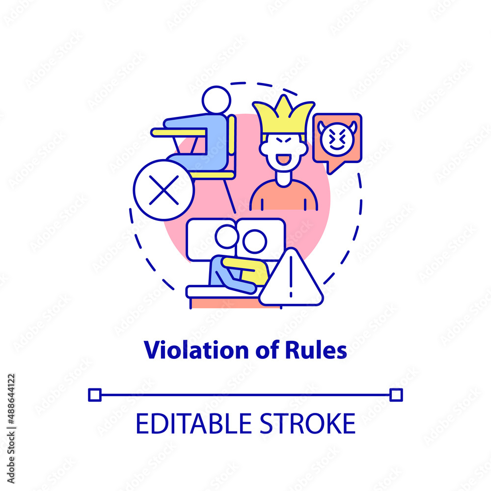 Violation of rules concept icon. Groups of behaviors. Conduct disorder abstract idea thin line illustration. Isolated outline drawing. Editable stroke. Arial, Myriad Pro-Bold fonts used Violation of rules concept icon. Groups of behaviors. Conduct disorder abstract idea thin line illustration. Isolated outline drawing. Editable stroke. Arial, Myriad Pro-Bold fonts used