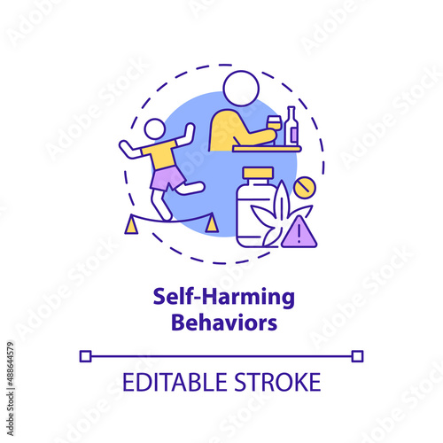 Self harming behaviors concept icon. Alcohol usage. Effects of conduct disorder abstract idea thin line illustration. Isolated outline drawing. Editable stroke. Arial, Myriad Pro-Bold fonts used