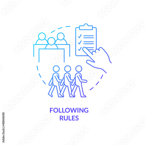 Following rules blue gradient concept icon. Healthy childhood development sign abstract idea thin line illustration. Regulations in society. Isolated outline drawing. Myriad Pro-Bold font used