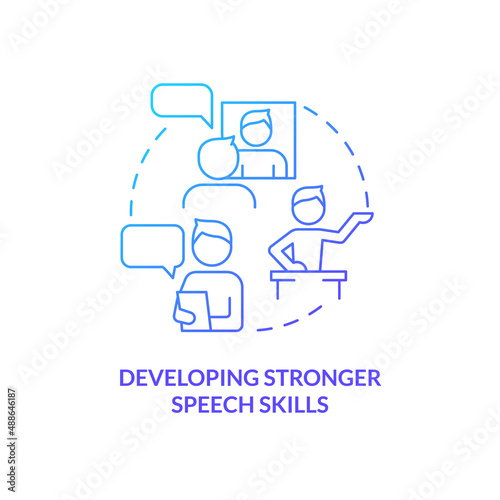 Developing stronger speech skills blue gradient concept icon. Child development abstract idea thin line illustration. Public speaking techniques. Isolated outline drawing. Myriad Pro-Bold font used