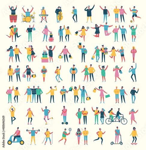People man and woman happy jumping seamless pattern. People happy leap energetic. Vector illustration